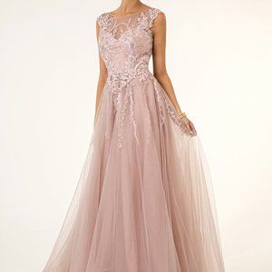 NEW Embroidered Boat Neck A-Line Long Dress GL1923